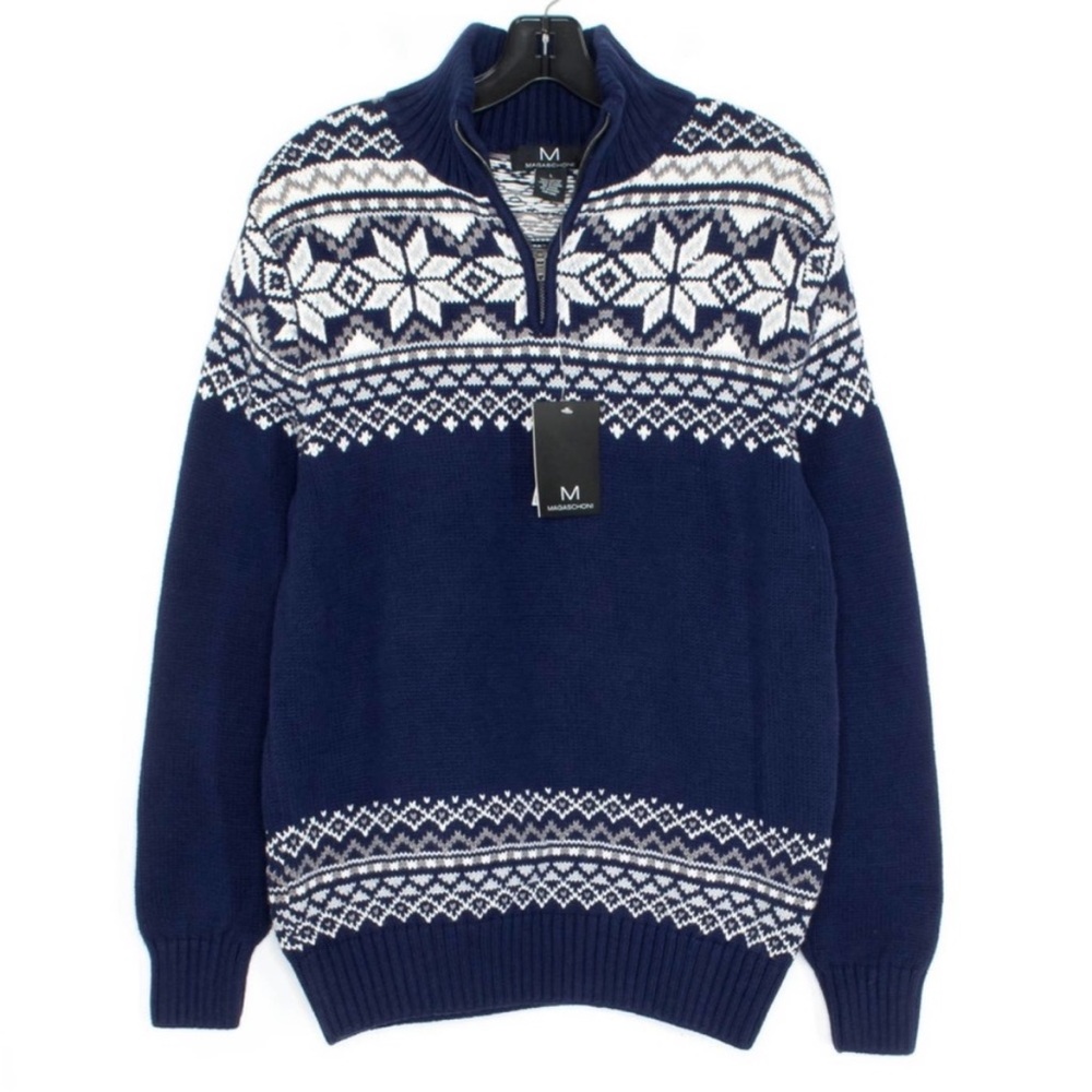 NWT Magaschoni Fair Isle Pullover Sweater 1/4 Zip